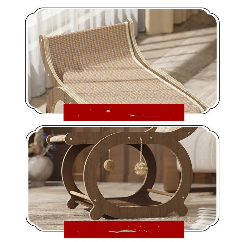 Solid wood cat scratching bed mat with sisal surface in walnut and wood colour options
