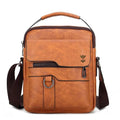 Khaki PU leather men's shoulder bag with square design measuring 22x27x8cm