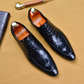 Men's black alligator pattern leather shoes with horse bit buckle and rubber sole