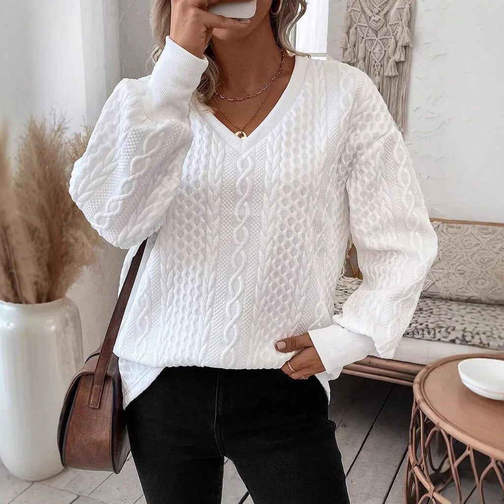 Milk white loose fit long sleeve T-shirt with 3D pattern in Japanese Korean style