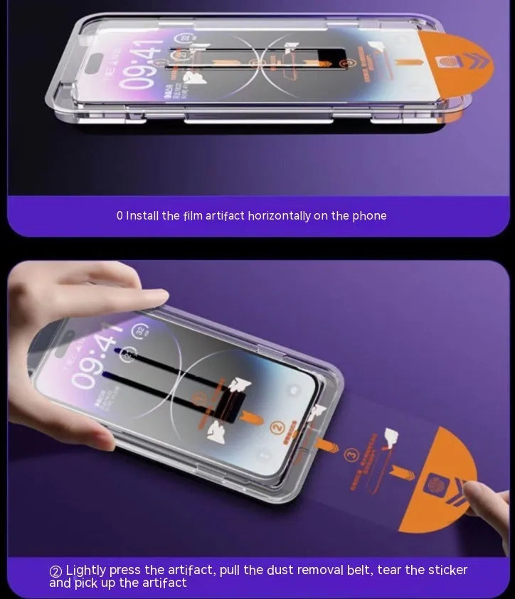 Tempered glass screen protector for iPhone showing HD and privacy colour variants.