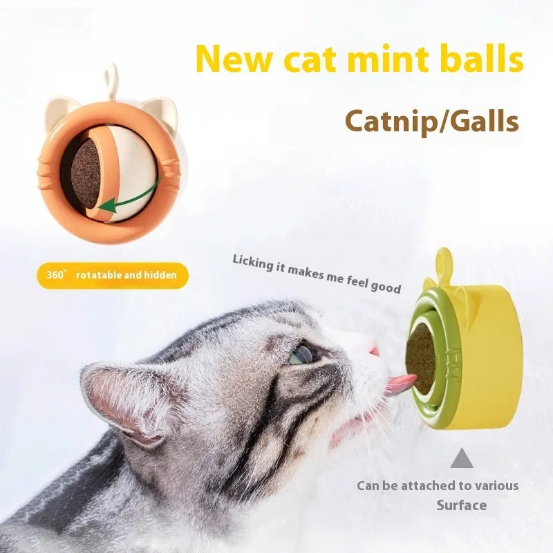 ABS cat molar toy with catnip in Mint or gall fruit style, four colour options, and replacement balls.