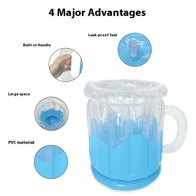 Yellow inflatable PVC ice bucket for portable drink cooling at parties and outdoors.