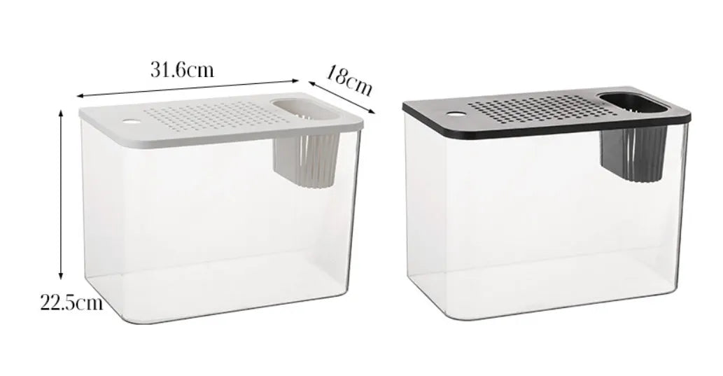 Plastic betta fish tank with cover measuring 32x18.5x23 cm in black and white colour options