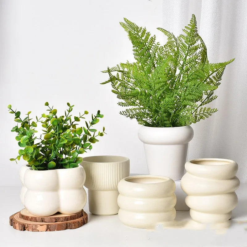 Roman column matt yellow ceramic flowerpot with self-absorbent water-saving design