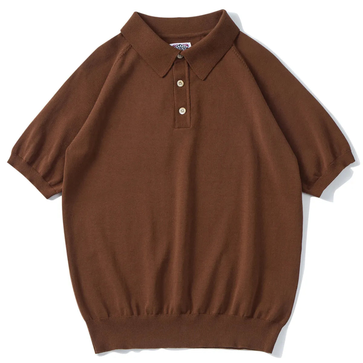 Retro slim fit short-sleeved cotton t-shirt in dark brown, shown on a model.