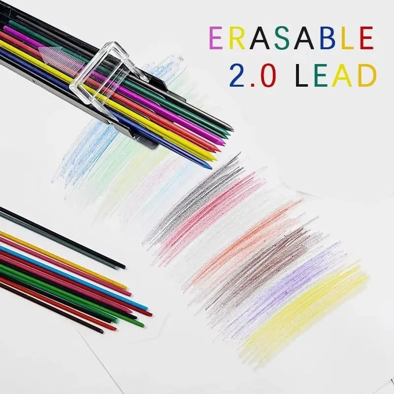 Box of twelve 0.7mm coloured mechanical pencil lead refills in rainbow colours.
