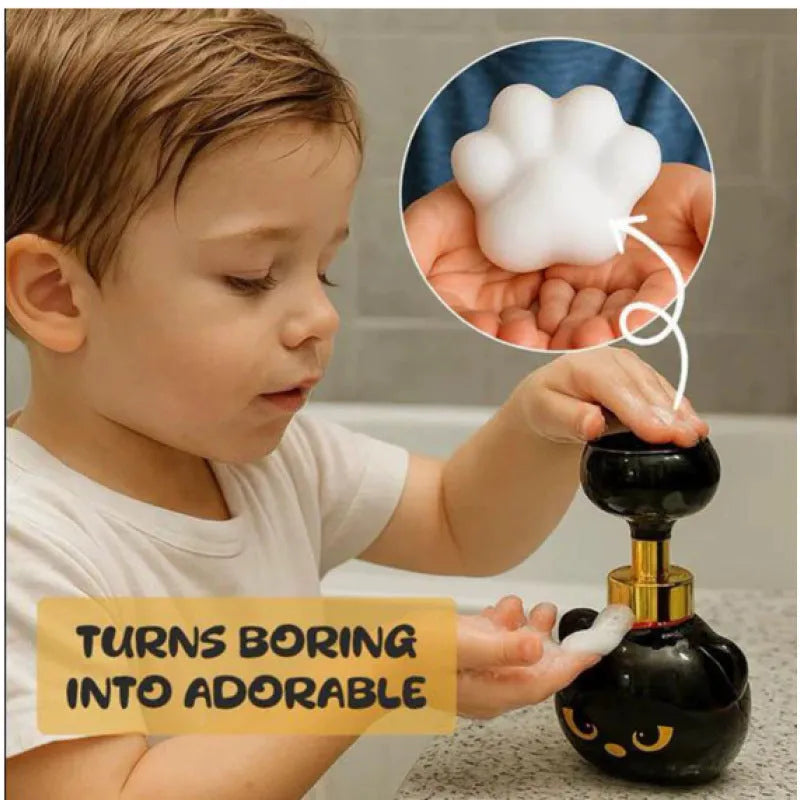 Black plastic cartoon cat-shaped automatic foam soap dispenser unit.