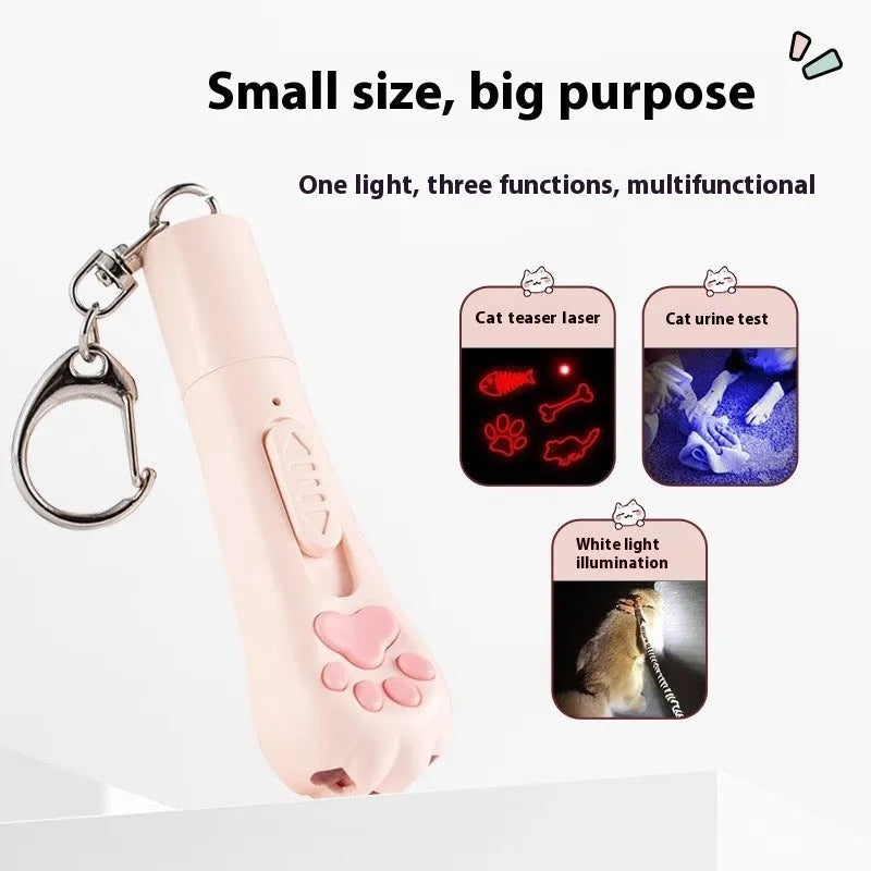 Cat teaser toy with built-in laser pointer in cream white, pink, or blue colour options