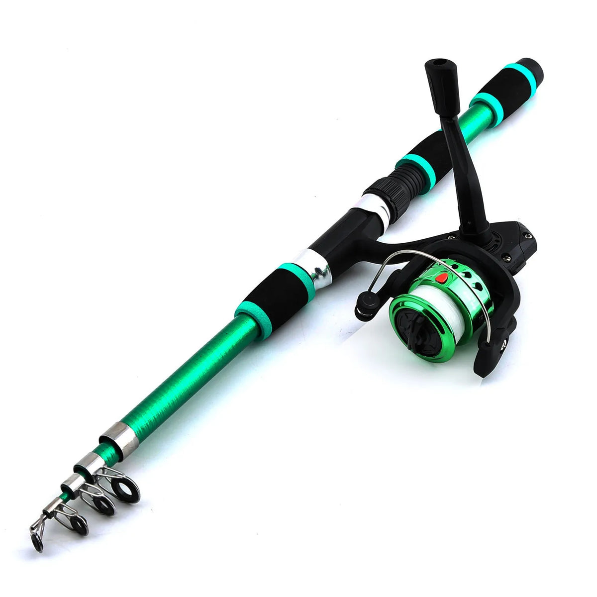 Children's fishing rod pole and wheel suit in blue colour with complete fishing outfit