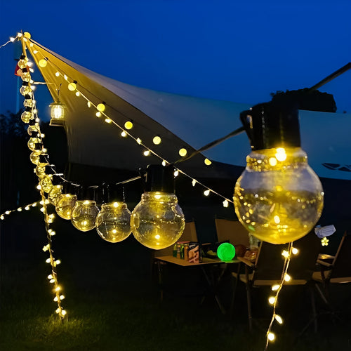 10 metre black wire solar decorative lights with 40 lamps in warm white and transparent ball colour options