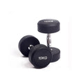 Black cast iron rubberised round head dumbbell, single fitness weight available in 1kg, 2.5kg and 5kg