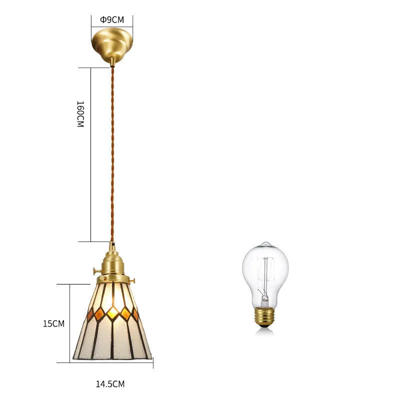 Japanese retro brass and glass chandelier with hand-blown shades and hemp rope hanging cord