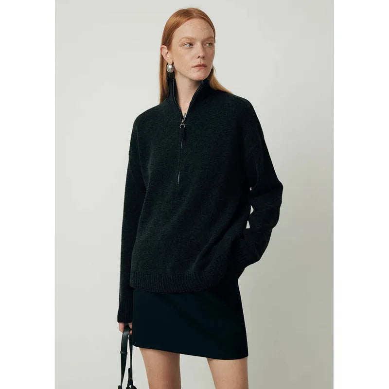 Women's loose lapels wool bandage dress in black, long sleeve pullover for autumn.