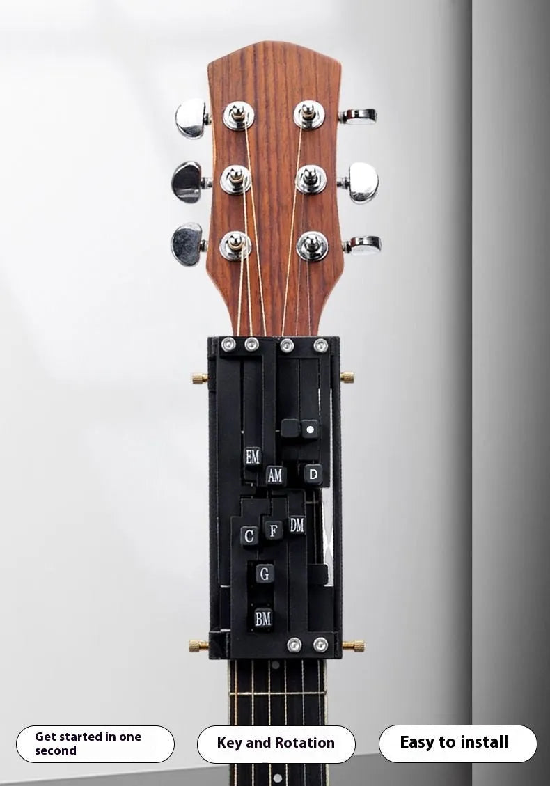 Automatic chord device for folk guitar practice with black or white chord options