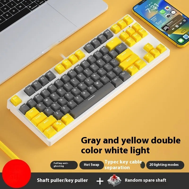 87-key wired mechanical keyboard with two-tone keycaps in orange and yellow colour combination