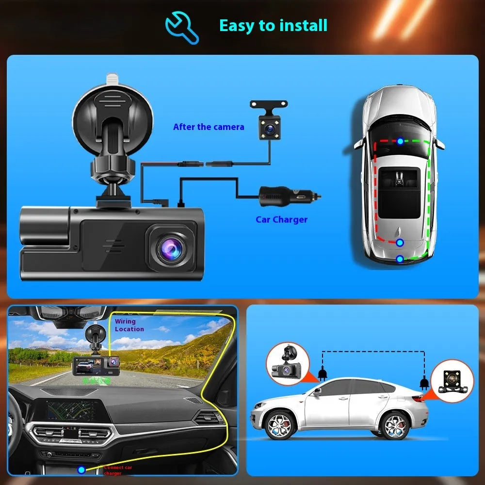Black WiFi driving recorder with 2-inch screen mounted on a car windscreen.