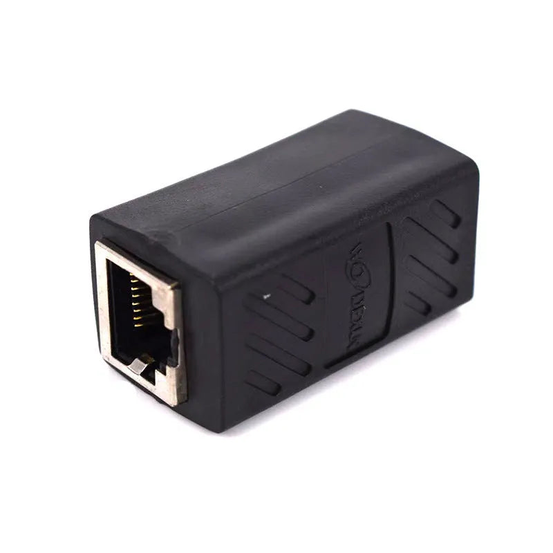 Black RJ45 network cable butt joint extender adapter with rotary union connector