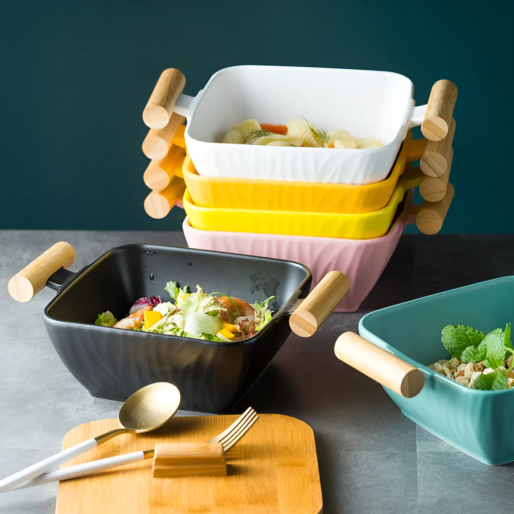 Creative irregular shaped porcelain ceramic bowl with matching lid in black green pink or white colours