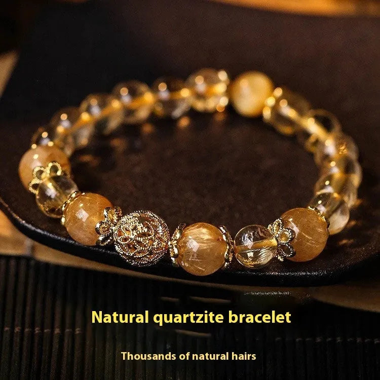 Women's citrine lucky bracelet with artificial crystal and electroplated gold finish in retro design