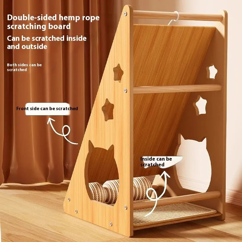 Vertical cat scratch board with sisal surface and wall-mounted design including cat teasing ball