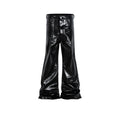 Black coated patent leather straight-leg skinny jeans on a model