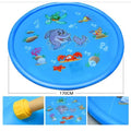 Blue children's water spray play mat with marine animal graphics for outdoor garden use