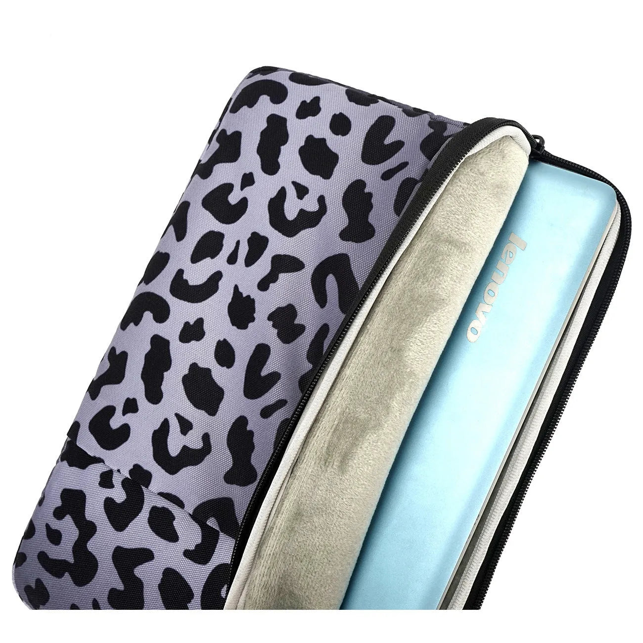 Leopard print laptop sleeve for 13-inch and 15.6-inch computers with waterproof anti-shock protection.