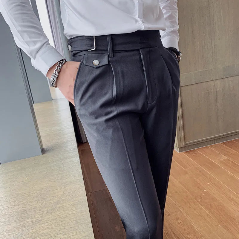 Straight leg casual trousers in solid colour options showing straight leg cut and polyester fabric