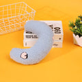 Cat U-shaped half moon pillow bed with cartoon dogs and cats pattern in blue colour