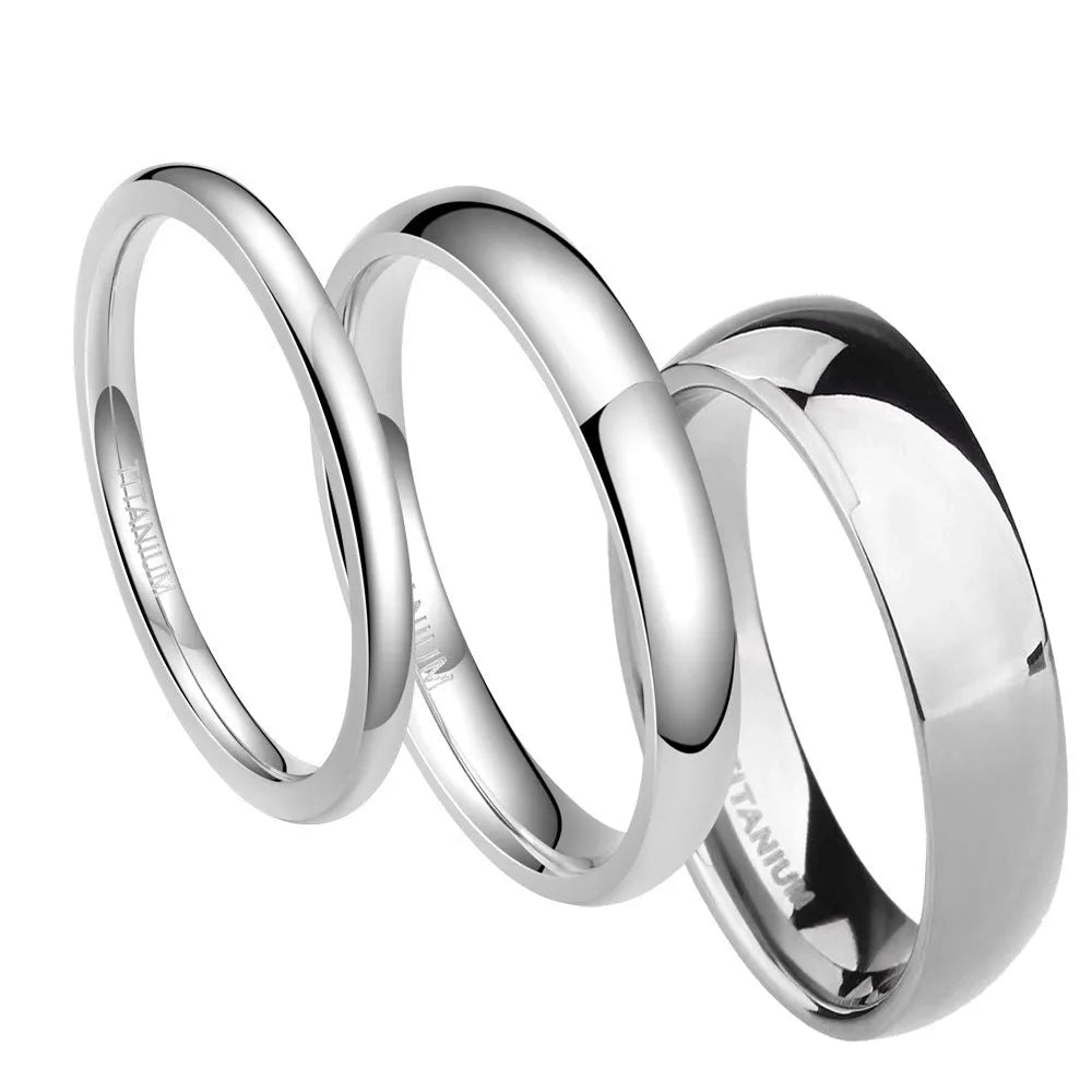Silver-colour titanium steel unisex fashion ring shown in 2mm, 4mm, 6mm, and 8mm width options.