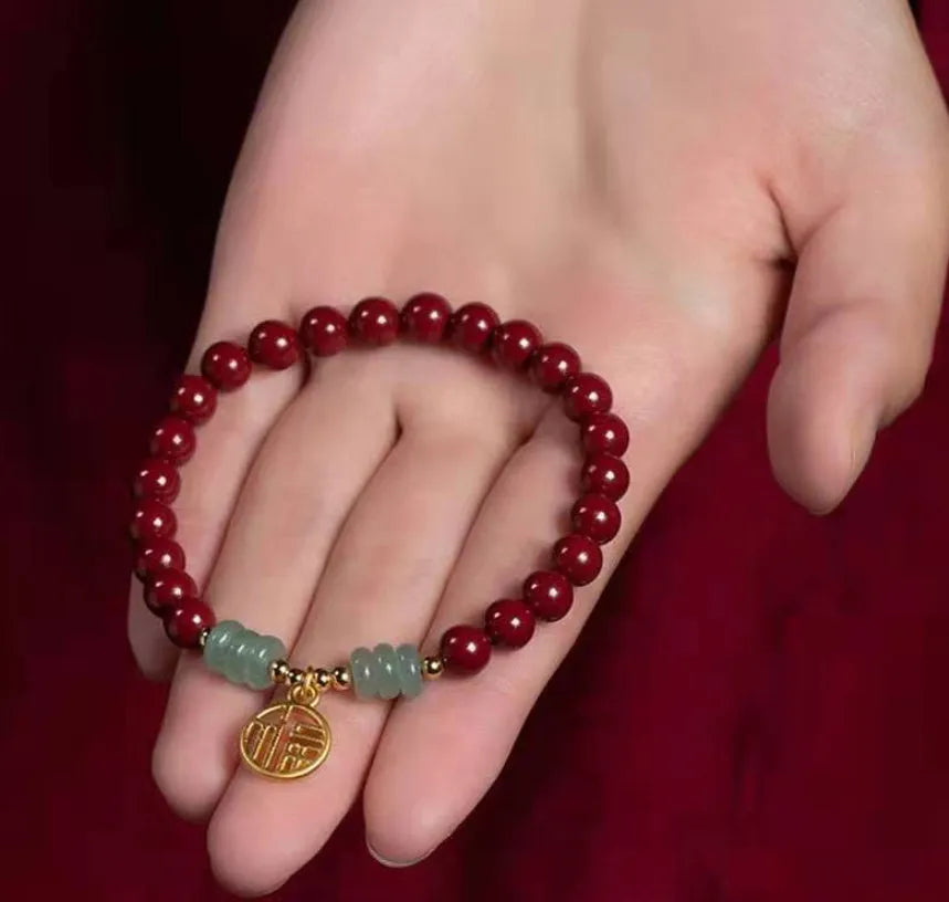 Handmade gold cinnabar wave bracelet with copper beads in national style