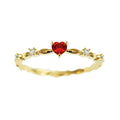 Personalised zircon peach heart ring in gold or silver electroplated finish on copper, available in UK sizes 6 to 10