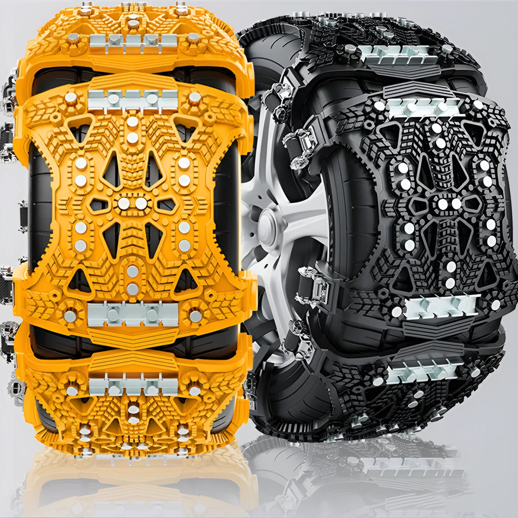 Universal armoured steel anti-skid chain for cars and SUVs with tools, shovel and gloves