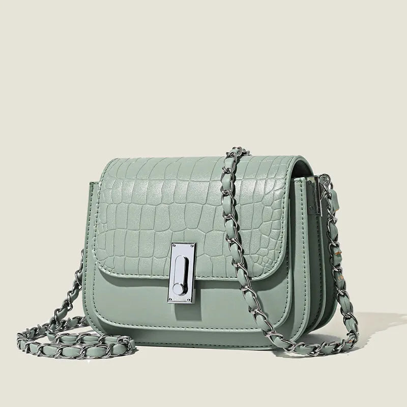 Soft PU women's shoulder bag with chain strap and horizontal square design in black colour