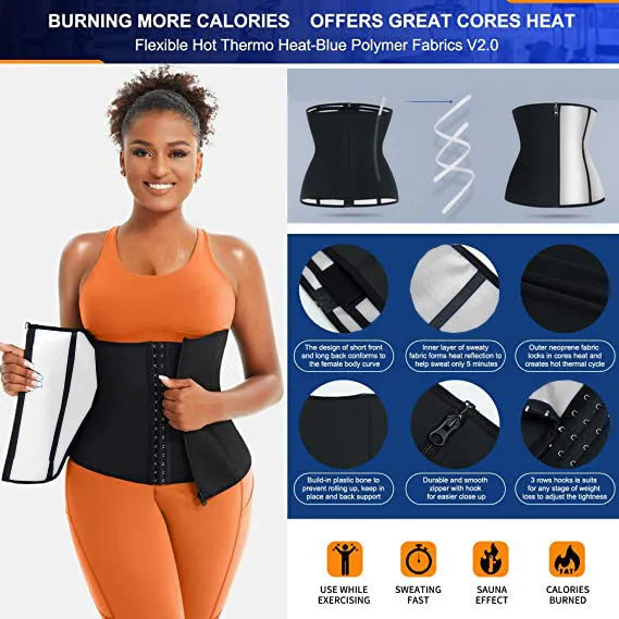 Blue and silver neoprene adjustable belly band for waist shaping and abdominal support.