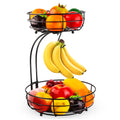 Black double-layer wrought iron fruit basket with two storage tiers for restaurant or home use