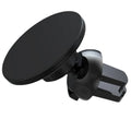 Black aluminium alloy magnetic car phone holder mounted on car dashboard with adjustable gooseneck arm