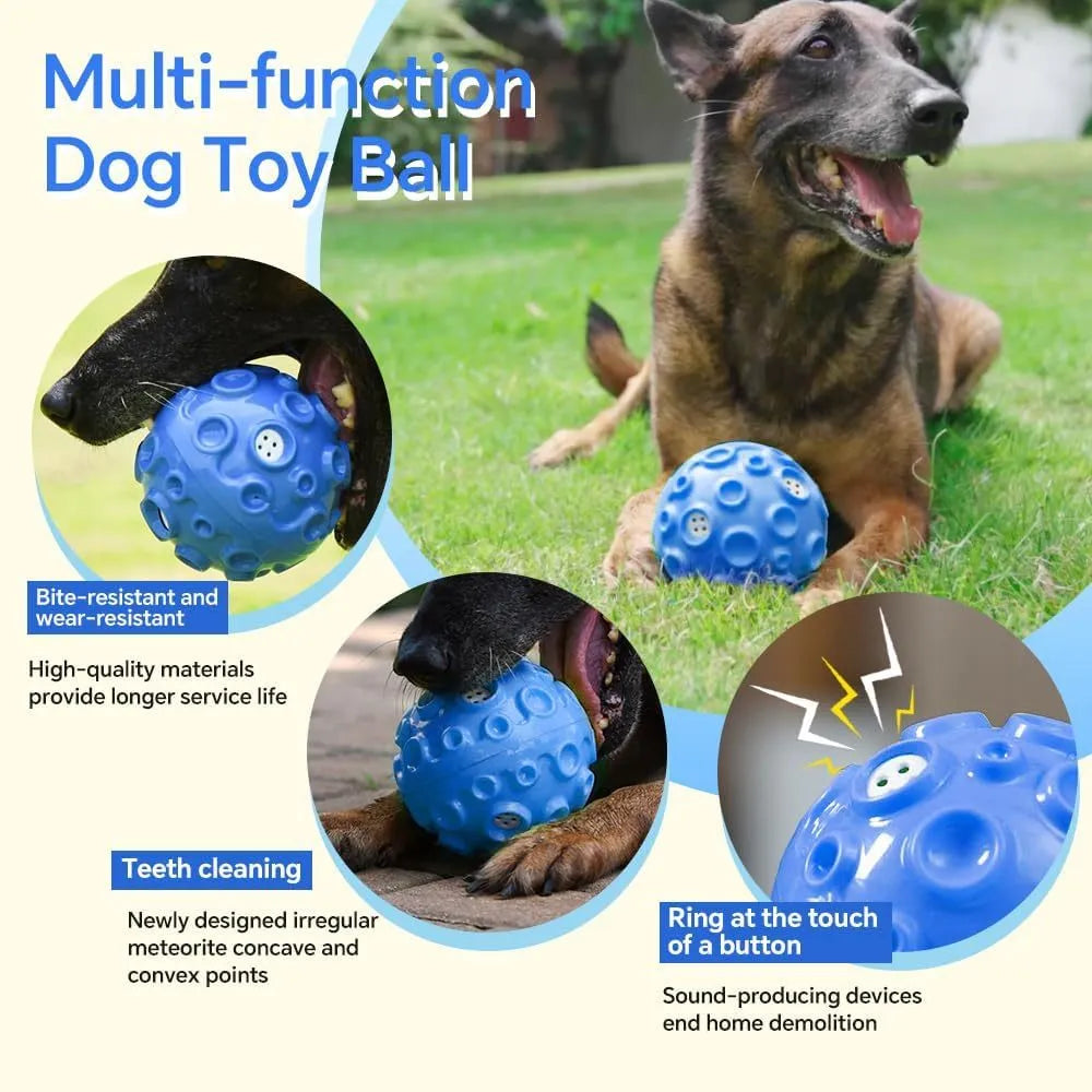 Colourful natural rubber dog toy ball with textured surface for aggressive chewers and teeth cleaning