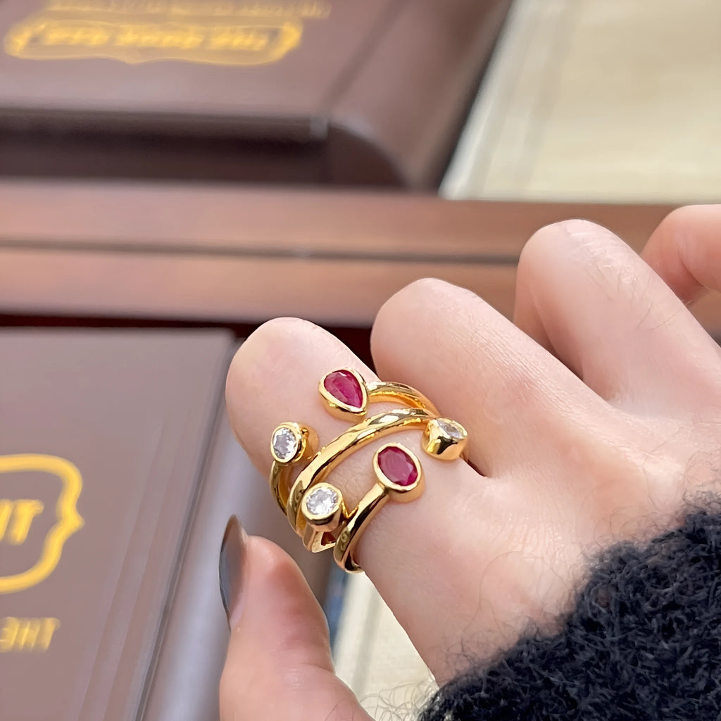 Copper geometric diamond ring with irregular cross design in two-tone colour options