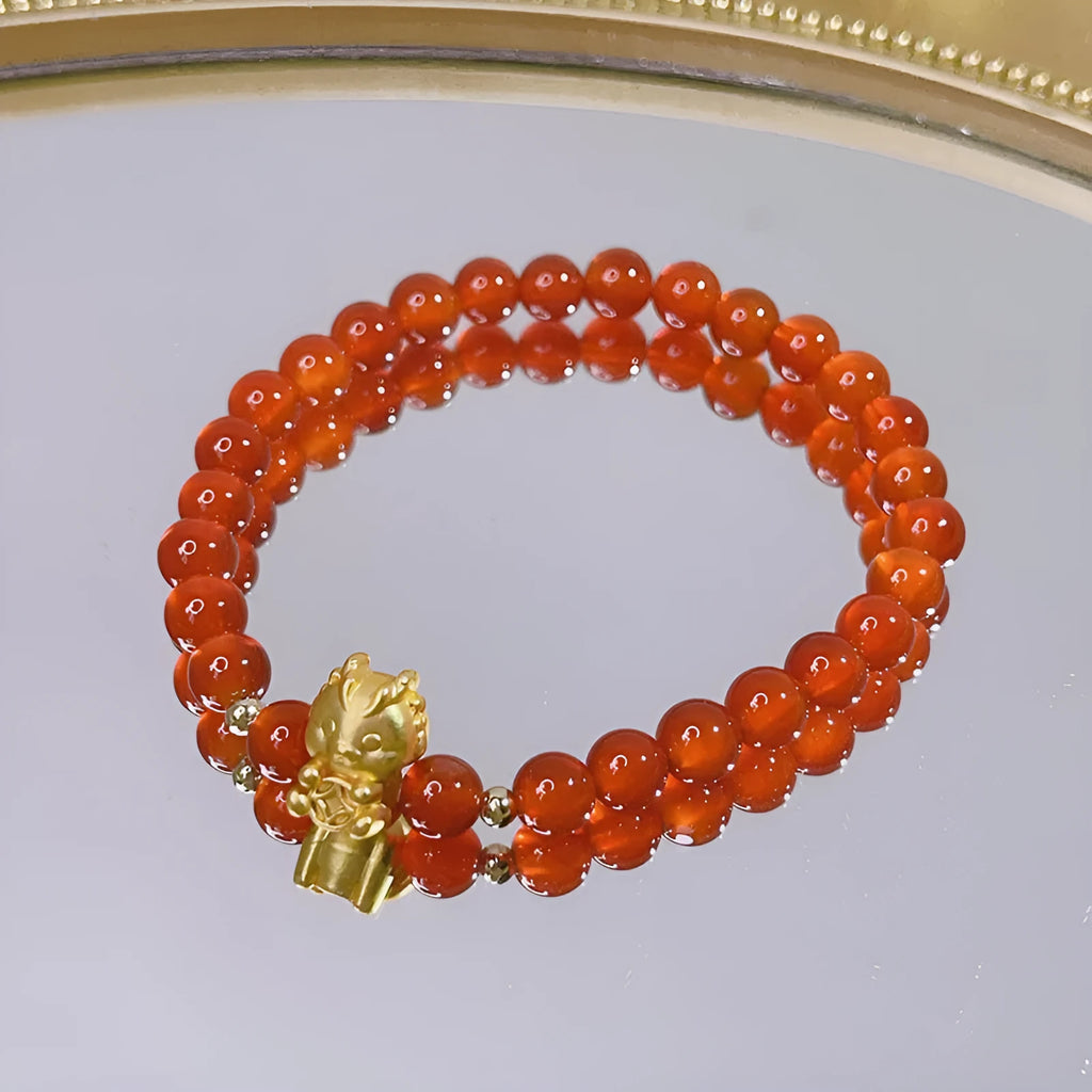 Red agate bracelet for women with Chinese style dragon or lucky bag design manual craftsmanship