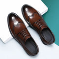 Men's black and brown brogue leather shoes in business style with PU leather upper material