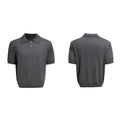 Men's loose-fit short-sleeve polyester shirt with a double lapel collar in solid colour.