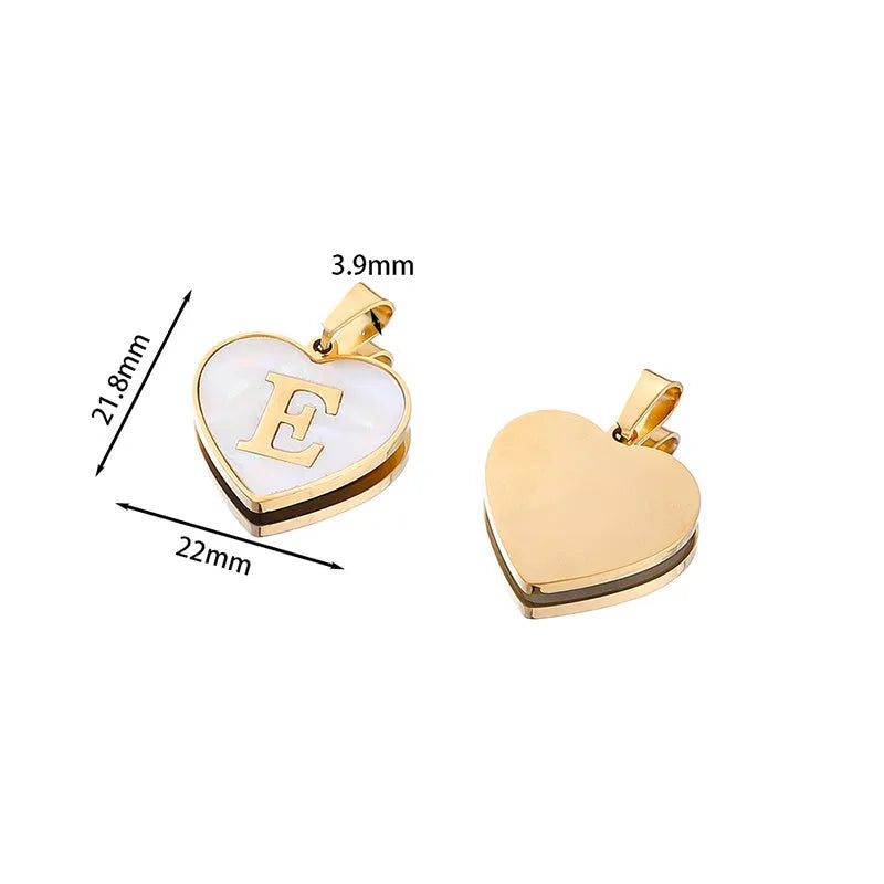 Heart-shaped letter necklace with white shell detail on gold-plated stainless steel chain