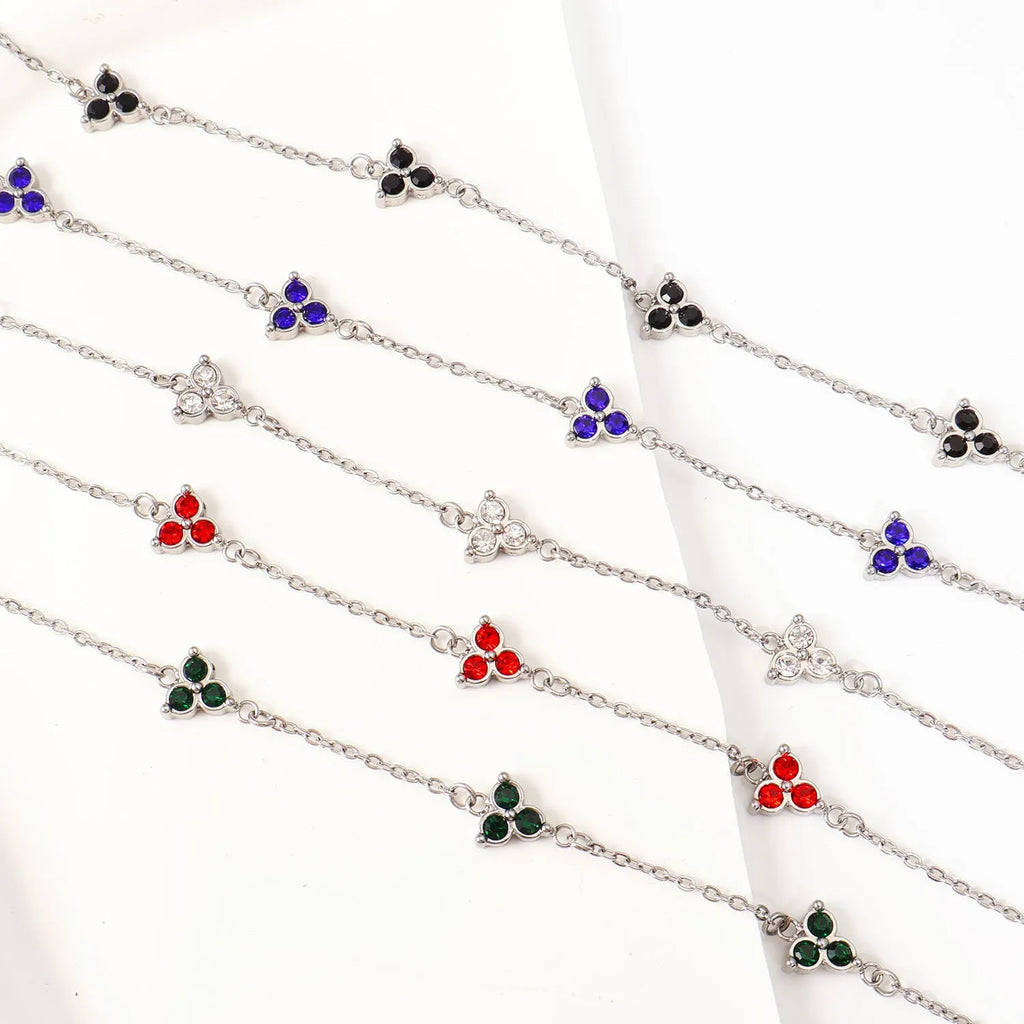 Women's stainless steel geometric triangle bracelet with three diamond stones and adjustable chain