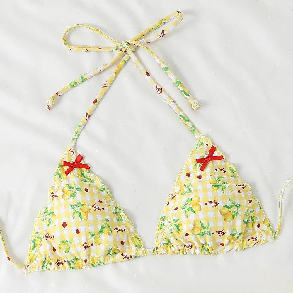 Floral backless two-piece bikini set with nylon fabric and polyester lining in sizes S M L
