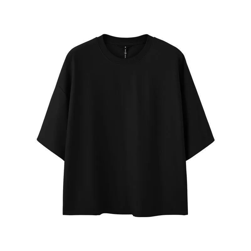 Men's sand grey loose fit quick-drying short sleeve casual t-shirt on a hanger.