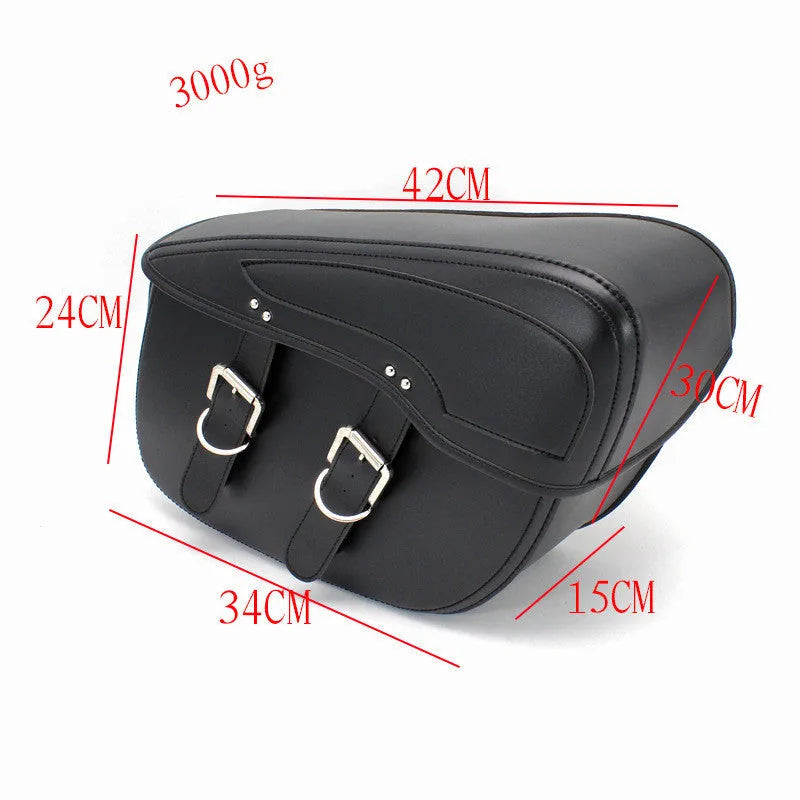 Black retro wind PU leather motorcycle side box saddle bag measuring 42cm x 15cm x 30cm