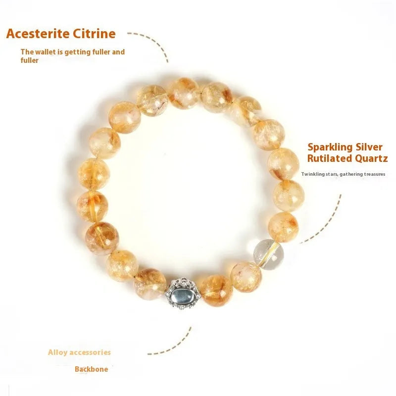 Geometric citrine crystal bracelet with 10mm beads and grinding process finish