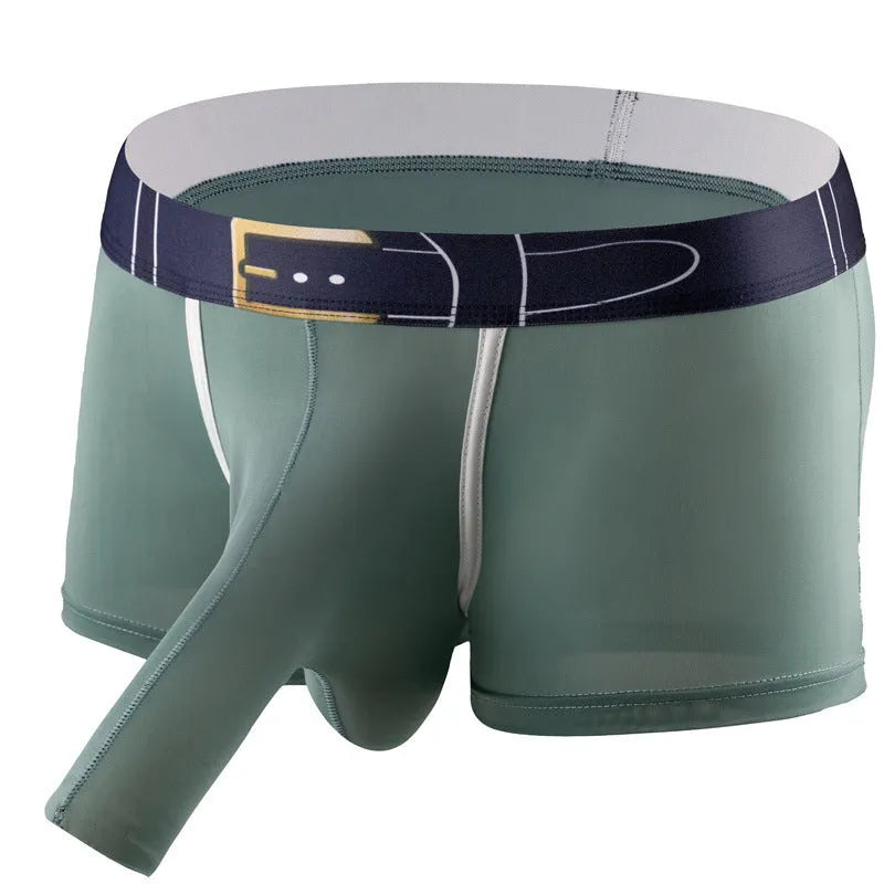 Men's solid colour ice silk boxer shorts showing mid-waist design in available colour options
